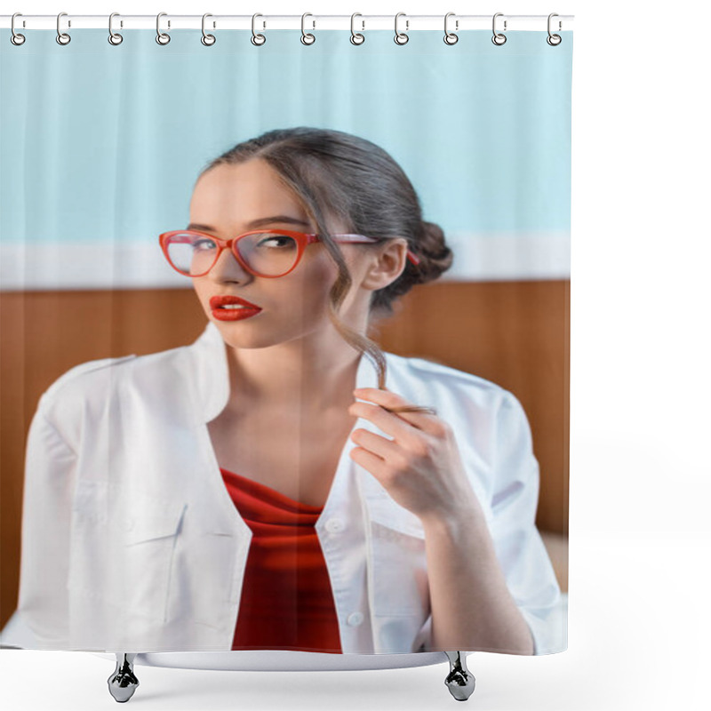 Personality  Young Woman In Eyeglasses Shower Curtains