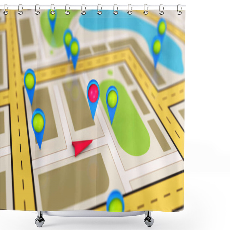 Personality  GPS Travel And Navigation Map Of City Shower Curtains