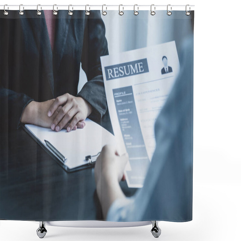 Personality  Business Office Executives Are Interviewing Job Applicants In The Meeting Room. Shower Curtains