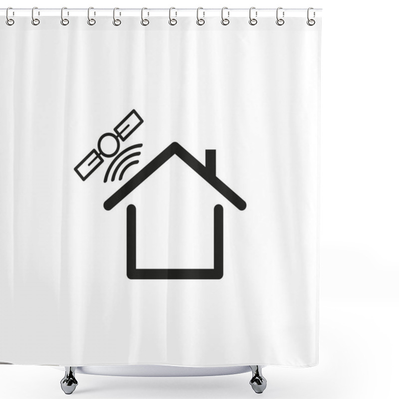 Personality  Smart Home Vector. Satellite Above House. Wireless Connection Icon. Minimal Black Illustration. EPS 10. Shower Curtains