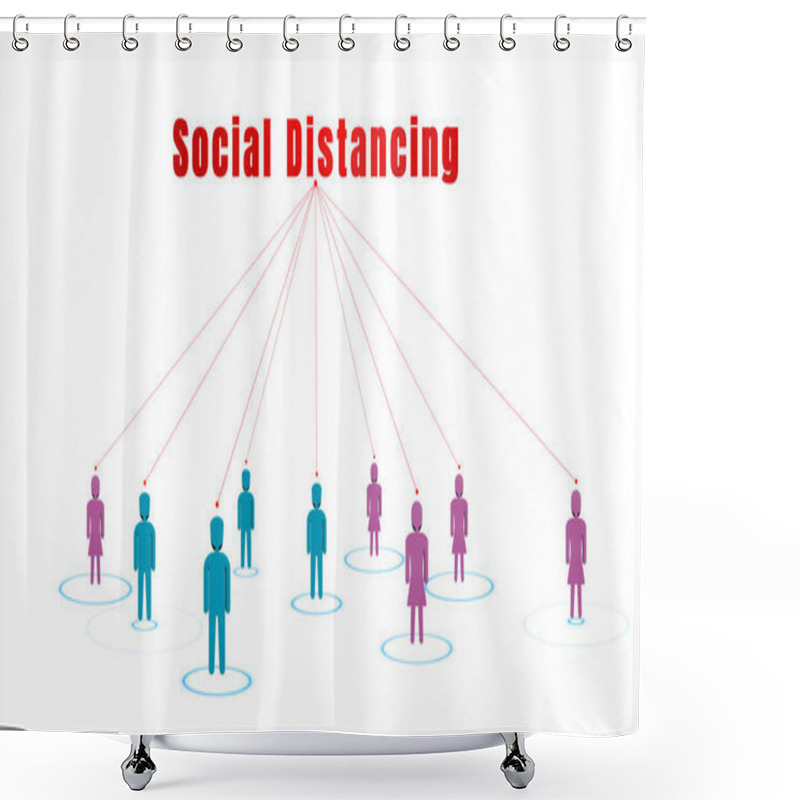 Personality  Social Distancing Concept, Keep Distance In Public Society People To Control The Spread Of The Coronavirus (COVID-19) And Safety Of Pandemic Infections In Every Country Around The World. Shower Curtains