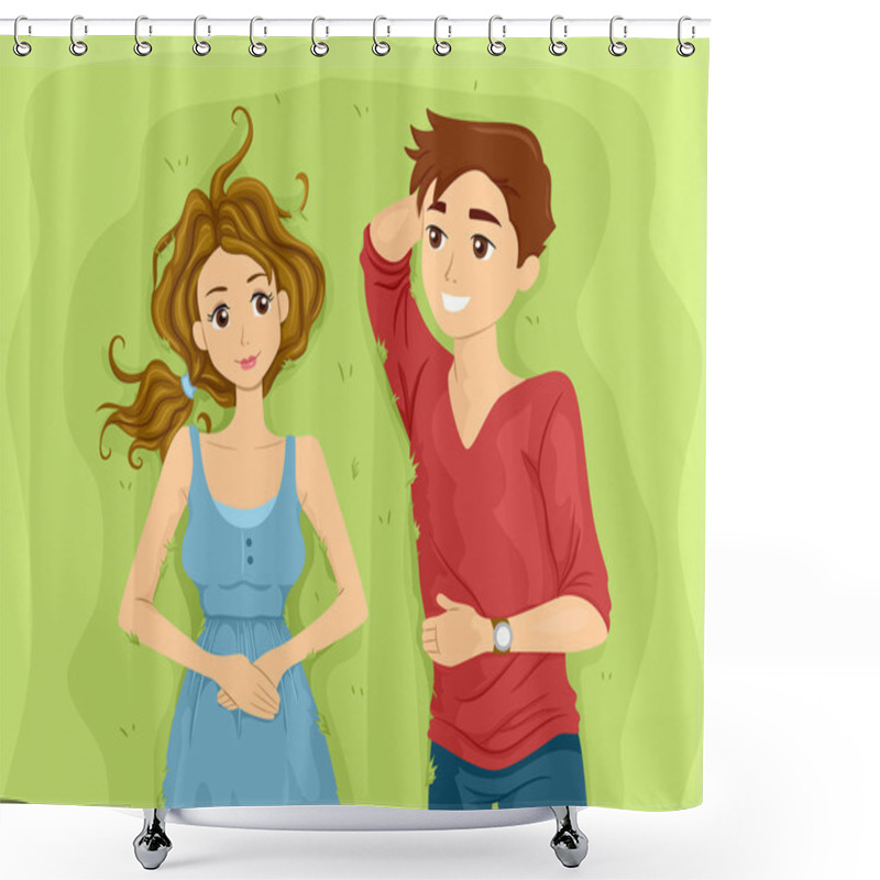 Personality  Couple Lying On Grass Shower Curtains