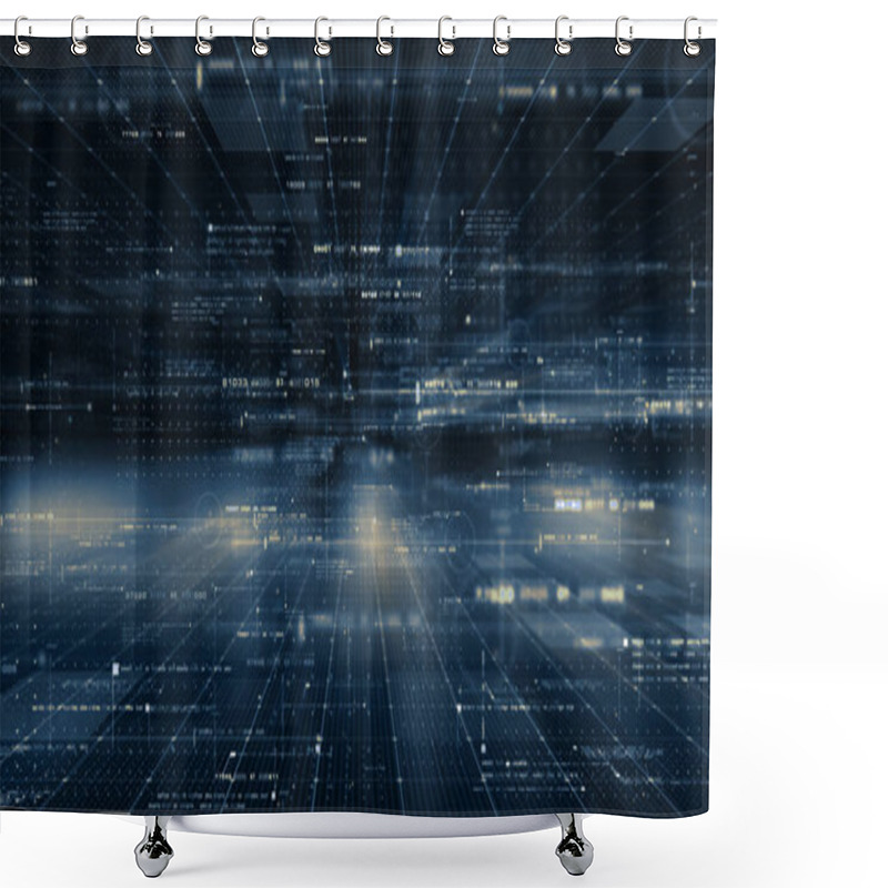 Personality  Futuristic Cryptocurrency Blockchain Simulation Of Cryptographic Hash Mining Concept, Performing Analytic Computational. Head Up Display Background Shower Curtains