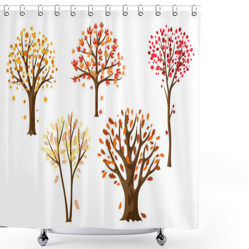 Personality  Set Of Autumn Abstract Stylized Trees. Natural Illustration. Shower Curtains