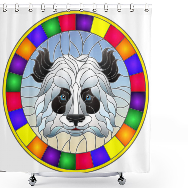 Personality  The Illustration In Stained Glass Style Painting With A Panda Bear Head On A Sky Background, A Circular Image With Bright Frame Shower Curtains