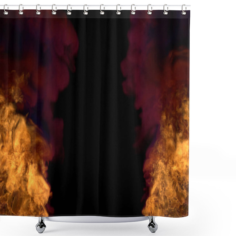 Personality  Flame From Both The Bottom Corners - Fire 3D Illustration Of Blazing Fire, Frame With Heavy Smoke Isolated On Black Background Shower Curtains