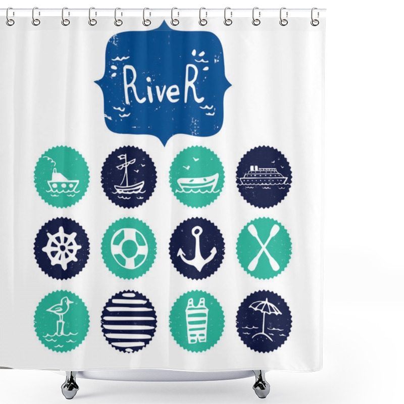 Personality  Set Of Hand Drawn River And Summer Shower Curtains