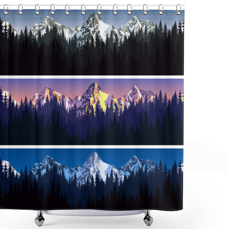 Personality  Set Of Vector Mountains Background Texture Seamless Pattern Shower Curtains