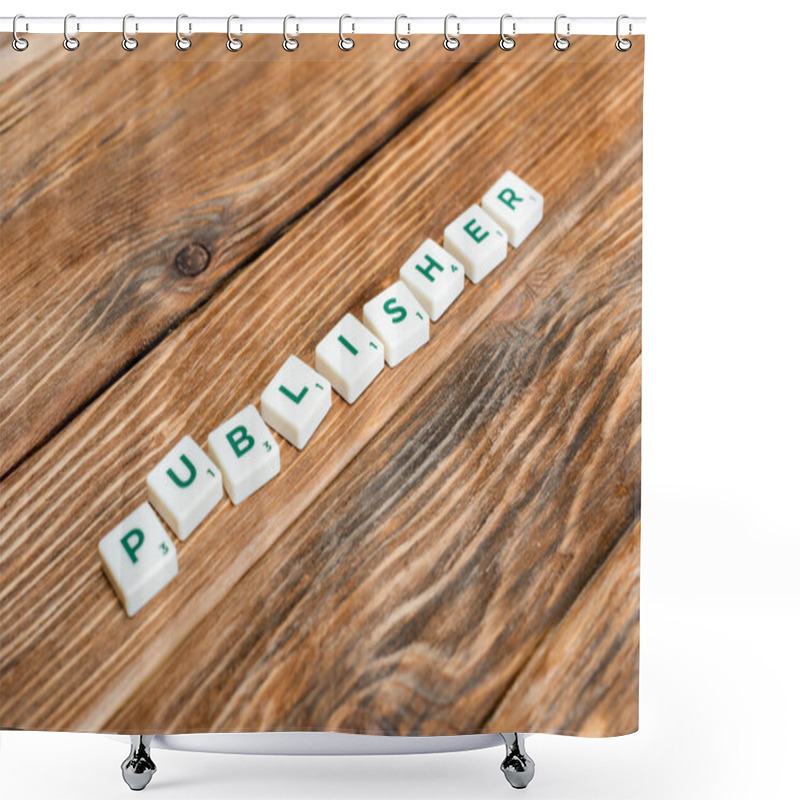 Personality  White Blocks With Publisher Lettering And Numbers On Wooden Desk  Shower Curtains