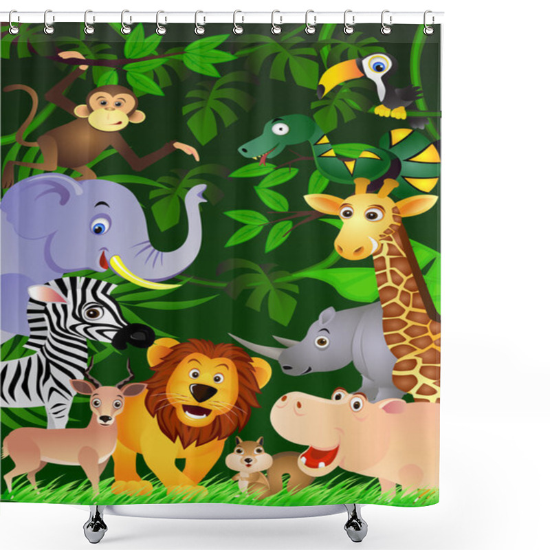 Personality  Animal Cartoon In The Jungle Shower Curtains