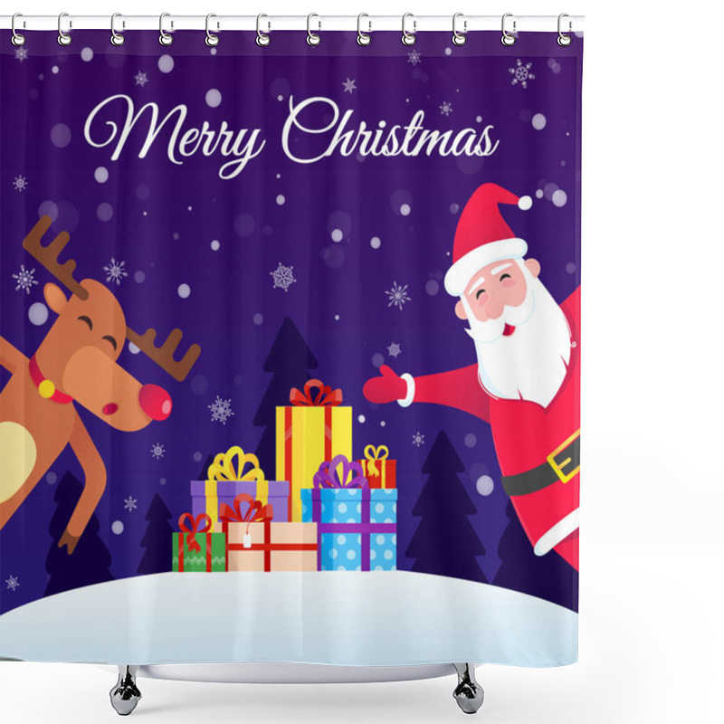 Personality  Santa Claus And The Red Nose Christmas Reindeer Dancing And Wishes Merry Christmas Shower Curtains