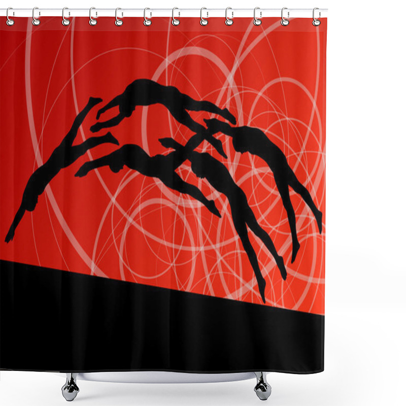 Personality  Active Young Swimmers Diving And Swimming In Water Sport Pool Si Shower Curtains