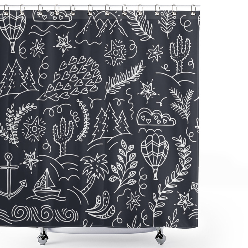 Personality  Seamless Pattern With Cactus, Palm Trees, Ship Anchor Shower Curtains