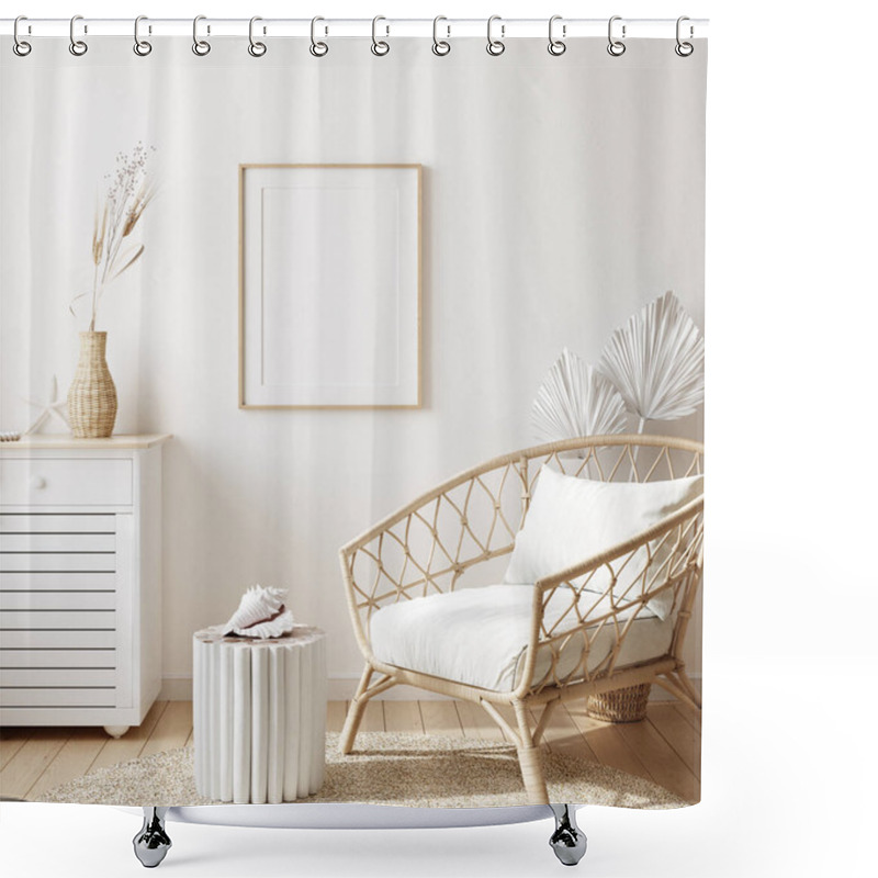 Personality  Mock Up Frame In Home Interior Background With Minimal Decor, 3d Render Shower Curtains