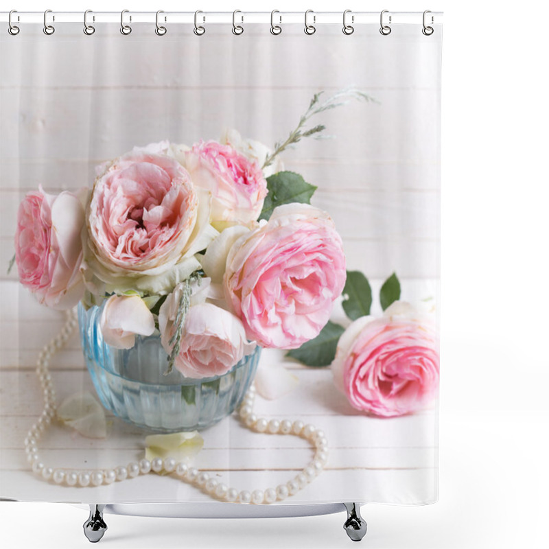 Personality  Pink Roses In Vase Shower Curtains