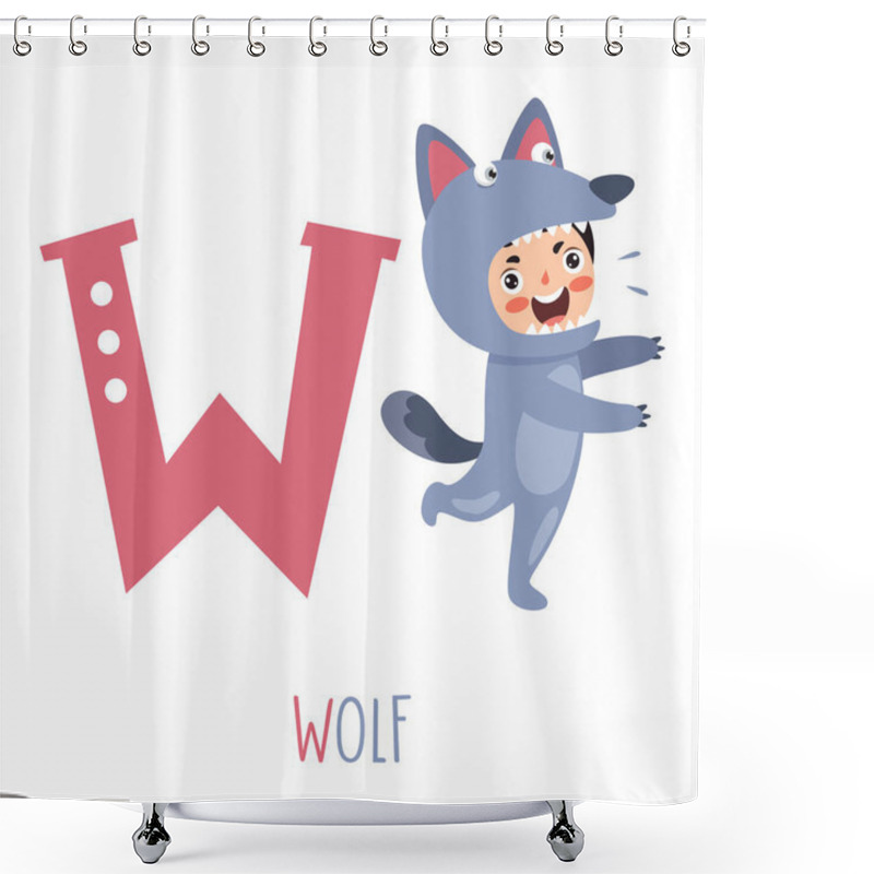 Personality  Character In Animal Costume Showing Alphabet Letter Shower Curtains