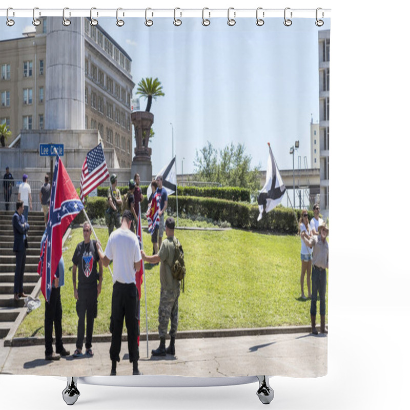 Personality  NEW ORLEANS, LA - MAY 7, 2017: Demonstrators Protesting The Removal Of The Robert E. Lee Statue In New Orleans, LA, USA Shower Curtains