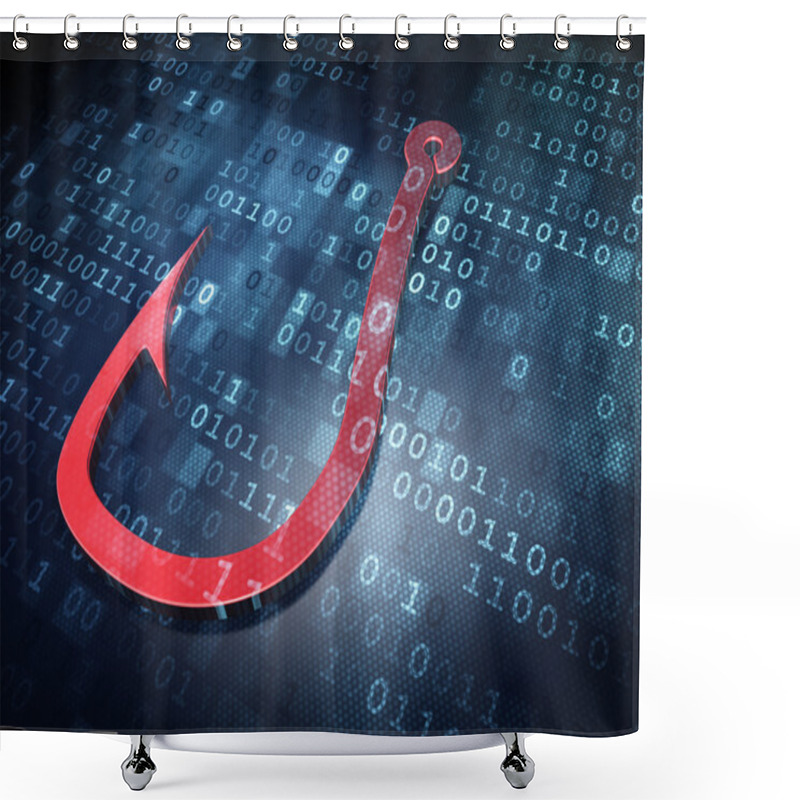 Personality  Safety Concept: Red Fishing Hook On Digital Background Shower Curtains