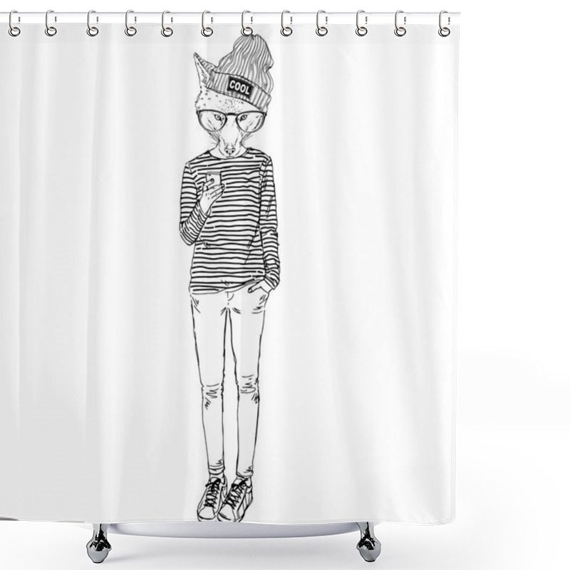 Personality  Fox Teen Girl With Mobile Shower Curtains