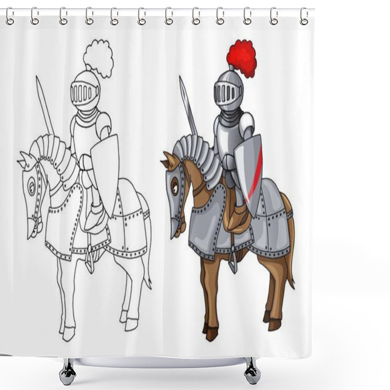 Personality  Knights Suit Body Protection Armor With Sword And Shield Cartoon Illustration Shower Curtains