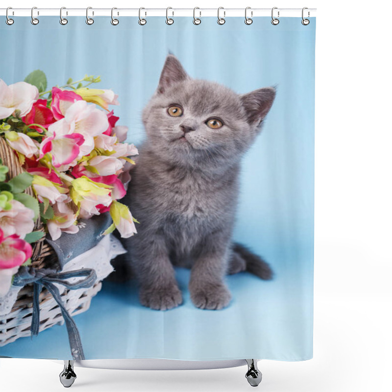 Personality  The Cat Sits Next To A Basket With Flowers Shower Curtains