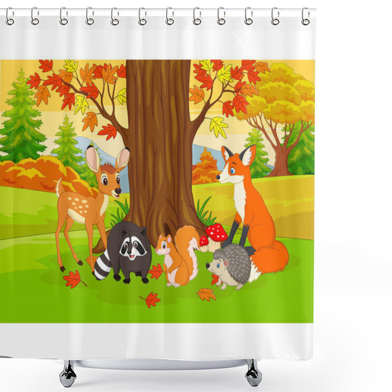 Personality  Vector Illustration Of Cartoon Wild Animals In The Autumn Forest Shower Curtains