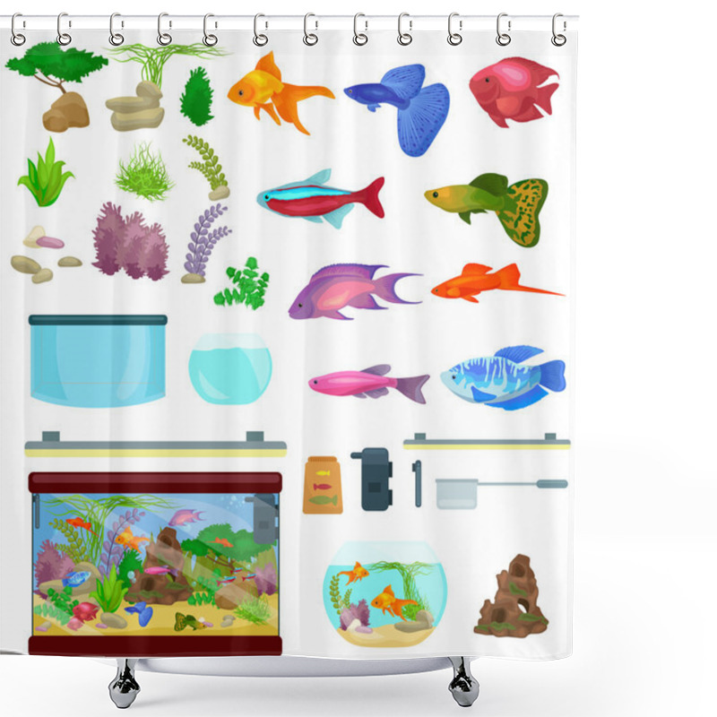 Personality  Fish Tank, Aquarium With Water, Animals, Algae, Corals, Equipment Shower Curtains