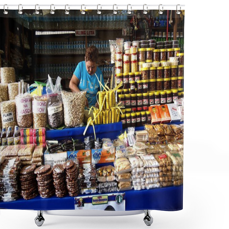 Personality  A Woman Sells A Variety Of Local Food Shower Curtains