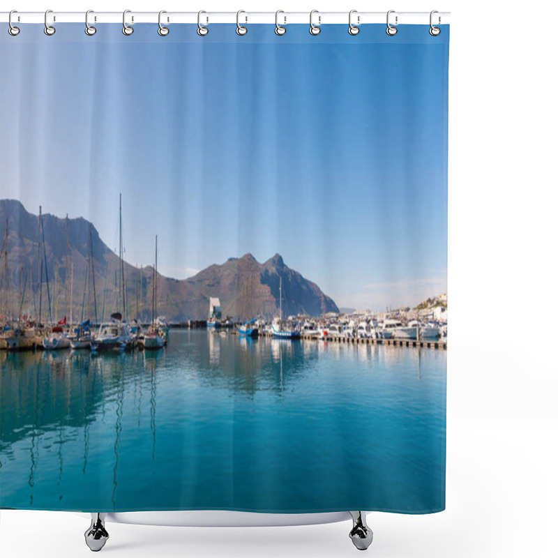 Personality  Hout Bay Boats And Mountain Reflections Morning View Shower Curtains