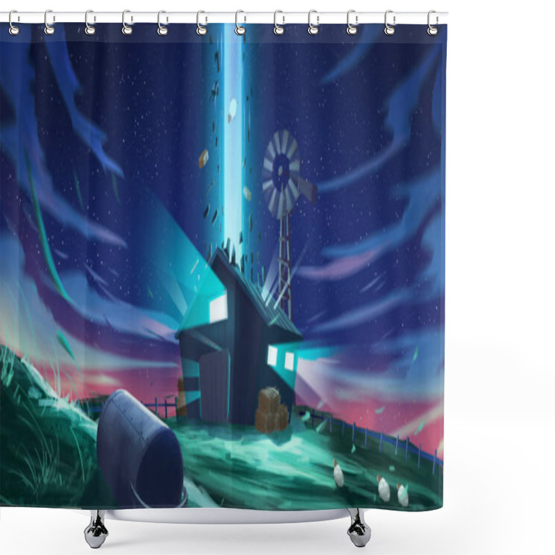 Personality  UFO Incident. SpitPaint, SpeedPaint. Concept Art. Fast Drawings. Sketch Paint. Realistic Style. Video Game Digital CG Artwork, Concept Illustration, Realistic Cartoon Style Scene Design Shower Curtains