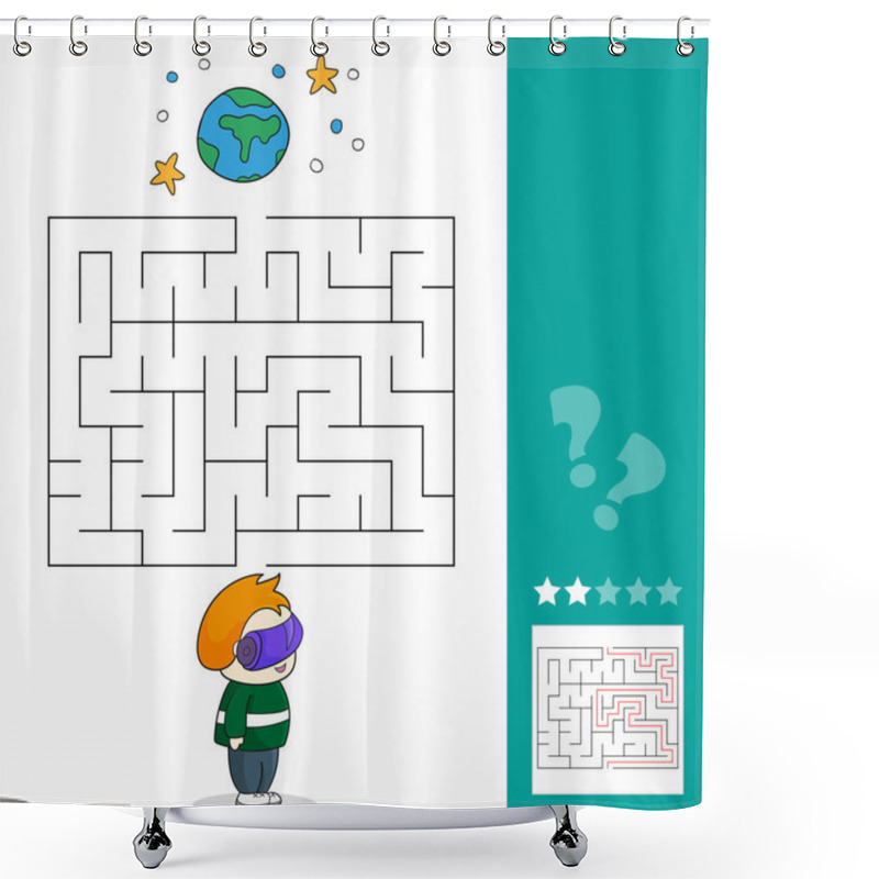 Personality  Boy With VR Headset In Space. Maze Games Find The Path. Shower Curtains