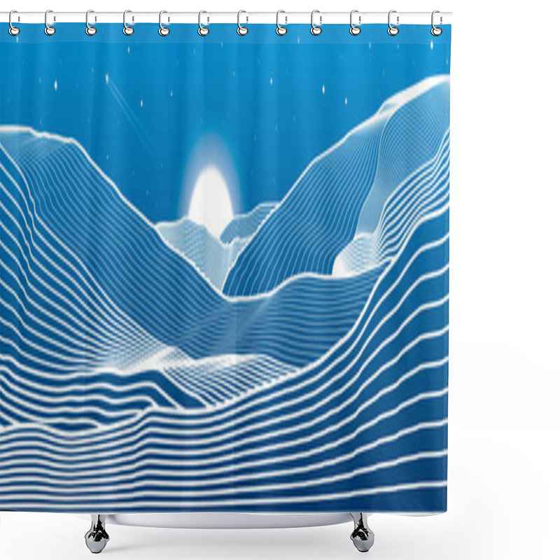 Personality  Night Landscape. Mountains Outline Illustration. Moon And Stars. Vector Design Art Shower Curtains