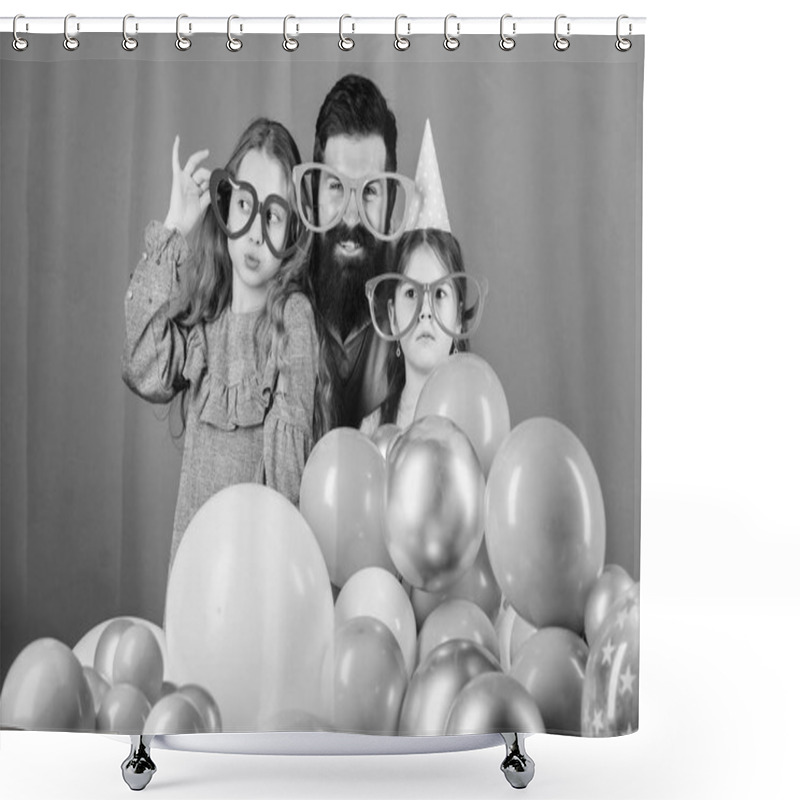 Personality  Daughters Need Father Actively Interested In Life. Birthday Party. Father With Two Daughters Having Fun. Fatherhood Concept. Friendly Family Wear Funny Party Accessories. Best Dad Ever. Fathers Day Shower Curtains