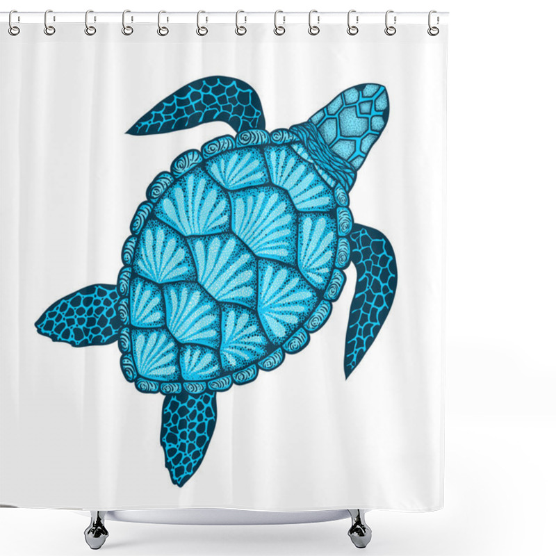 Personality  Sea Turtle In Line Art Style. Hand Drawn Vector Illustration. Design For Coloring Book. Shower Curtains