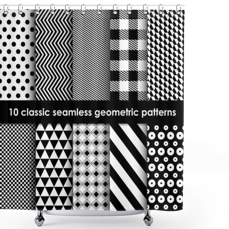 Personality  10 Monochrome Classic Seamless Geometric Patterns Shower Curtains