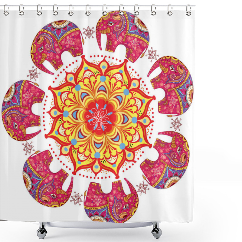 Personality  Round Pattern With Decorated Elephants Shower Curtains