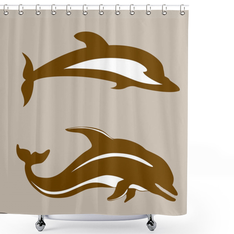 Personality  Two Dolphins On Brown Background, Vector Illustration Shower Curtains