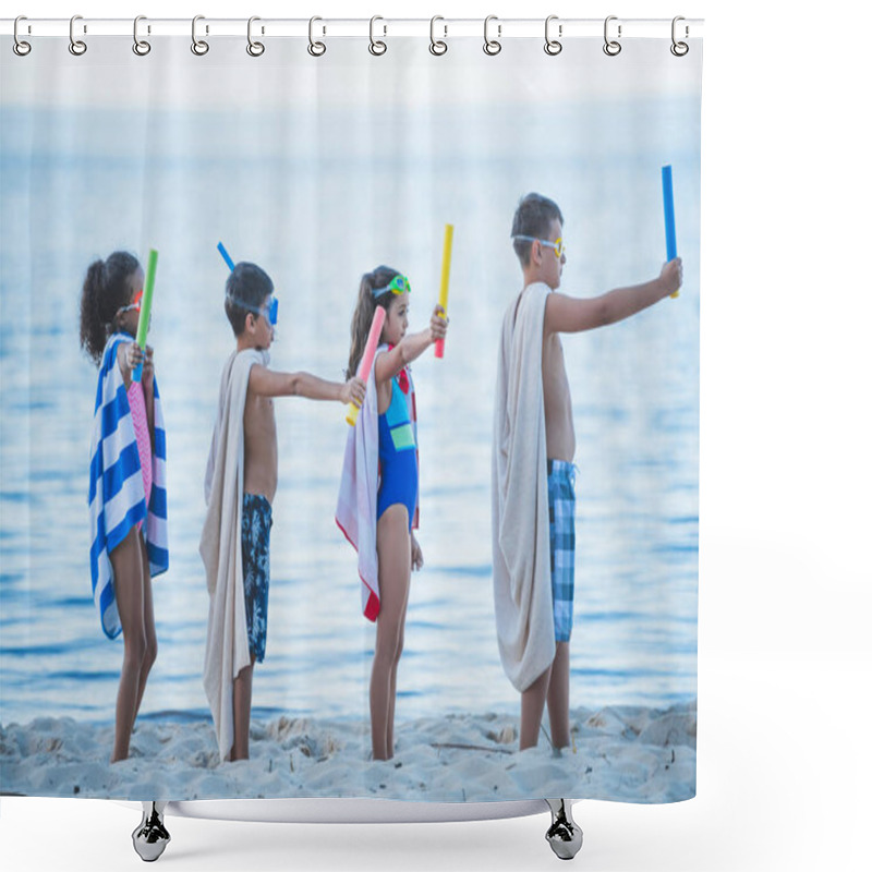 Personality  Multicultural Kids In Swimming Masks With Toys Shower Curtains