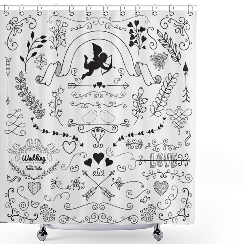 Personality  Vector Hand Sketched Rustic Floral Design Elements Shower Curtains