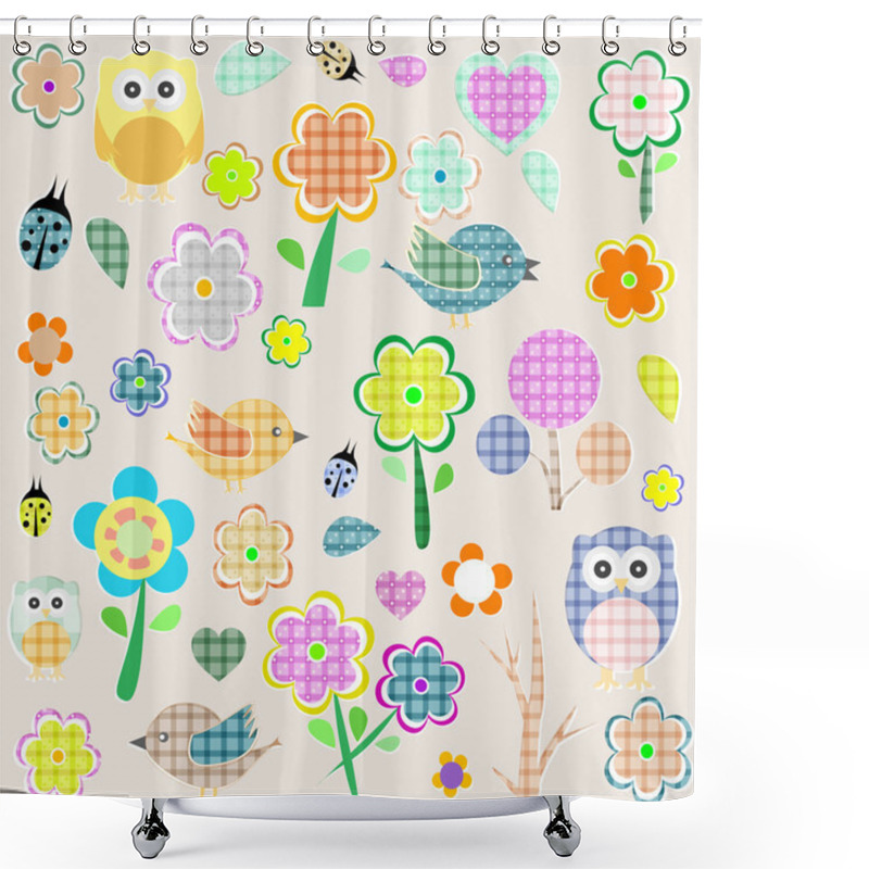 Personality  Retro Spring Nature And Animal Elements. Vector Background Shower Curtains