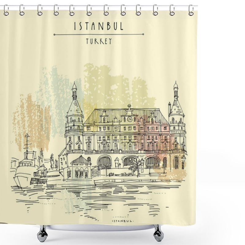 Personality  Istanbul, Turkey. Haydarpasa Train Station And Dock. Hand Drawn  Shower Curtains