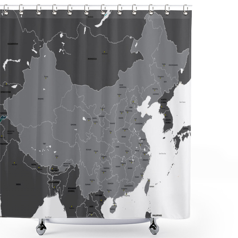 Personality  Black And White Map Of China Shower Curtains