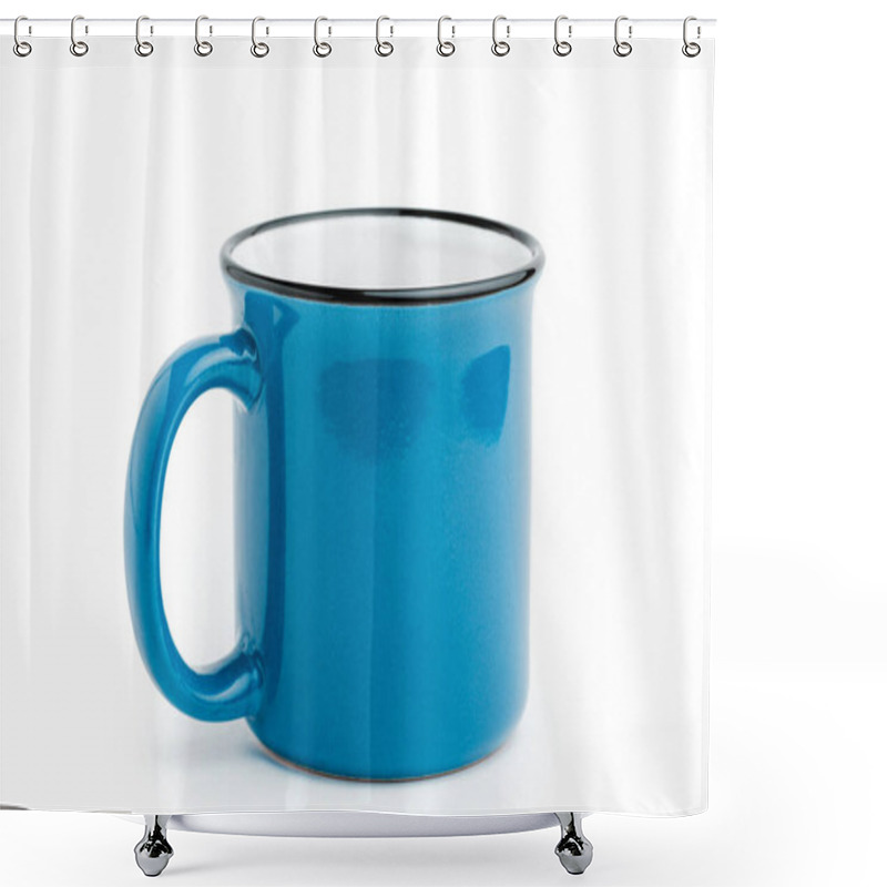 Personality  Blue Iron Coffee Mug Isolated On White Background. Shower Curtains