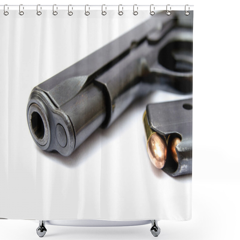 Personality  Gun On White Background Shower Curtains