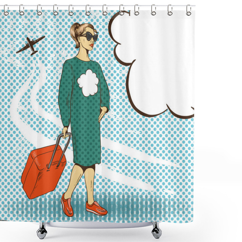 Personality  Vector Illustration Of Woman With Travelling Case, Pop Art Style Shower Curtains