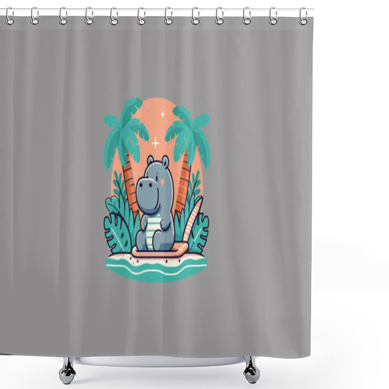 Personality  Hippo And Palm Vector Logo Flat Design Shower Curtains