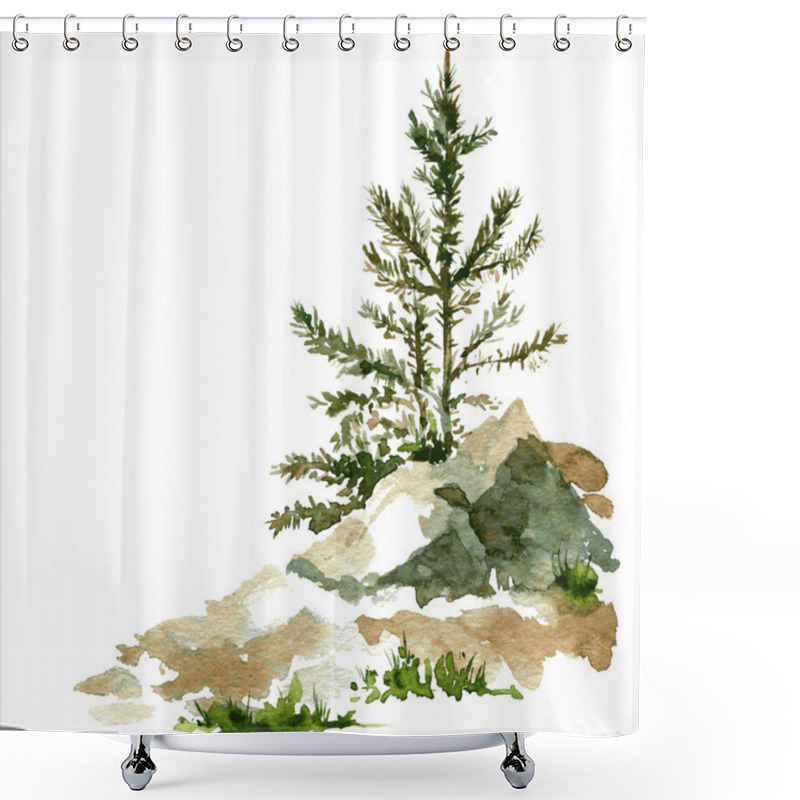 Personality  Pine Trees And Rocks Shower Curtains