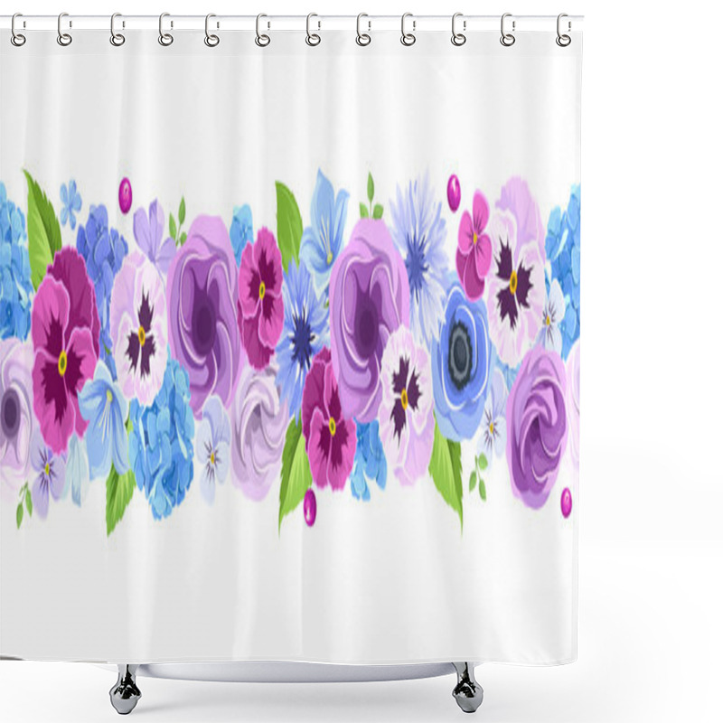 Personality  Horizontal Seamless Background With Blue And Purple Flowers. Vector Illustration. Shower Curtains