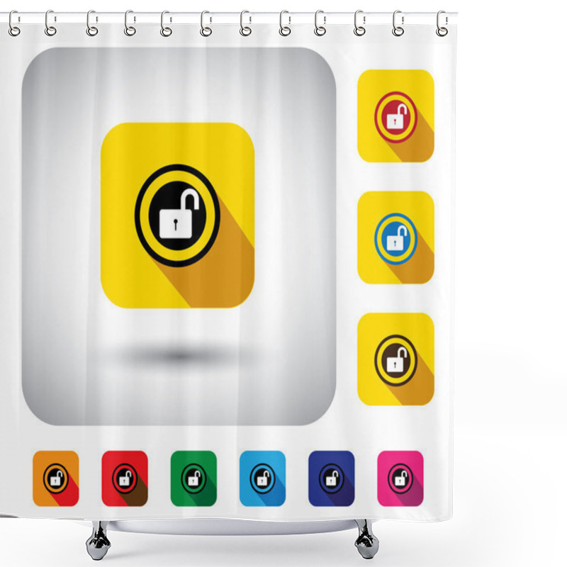 Personality  Button With Open Lock Sign - Flat Design Vector Icon Shower Curtains