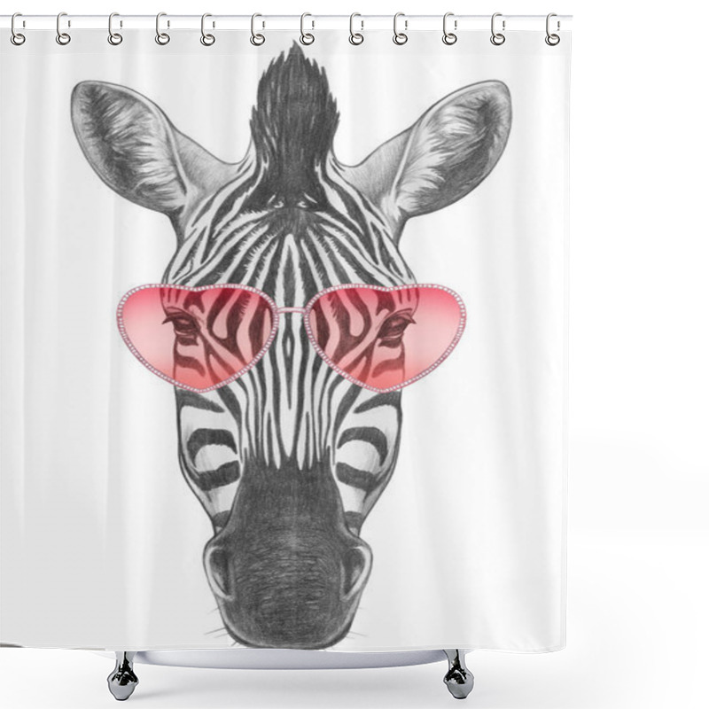 Personality   Zebra With Heart Shaped Glasses Shower Curtains